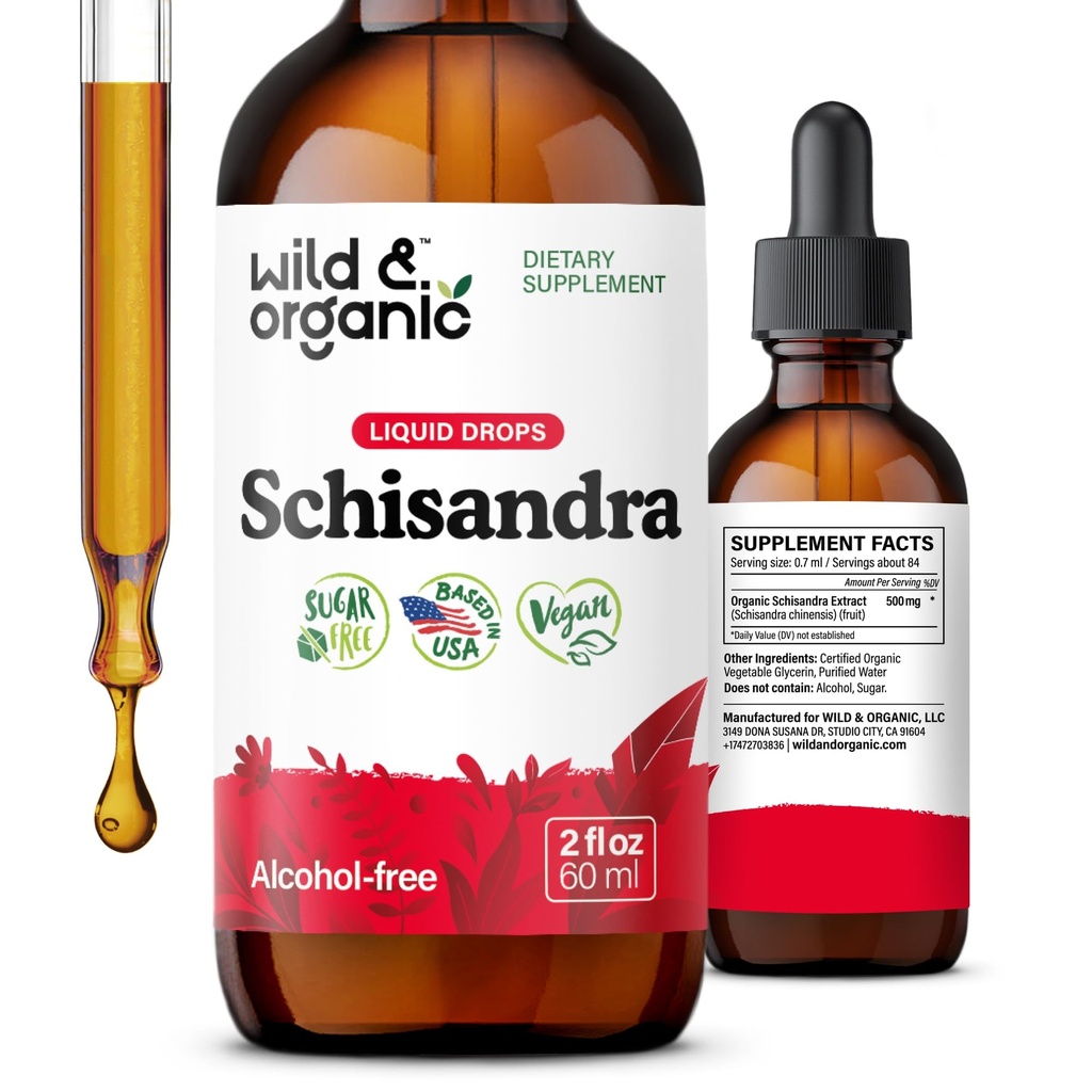 Wild & Organic Schisandra Berry Extract Drops 500 mg - Relaxing Schisandra Supplement - Liquid Chinensis Tincture - Vegan, Sugar & Alcohol-Free - 2 fl oz