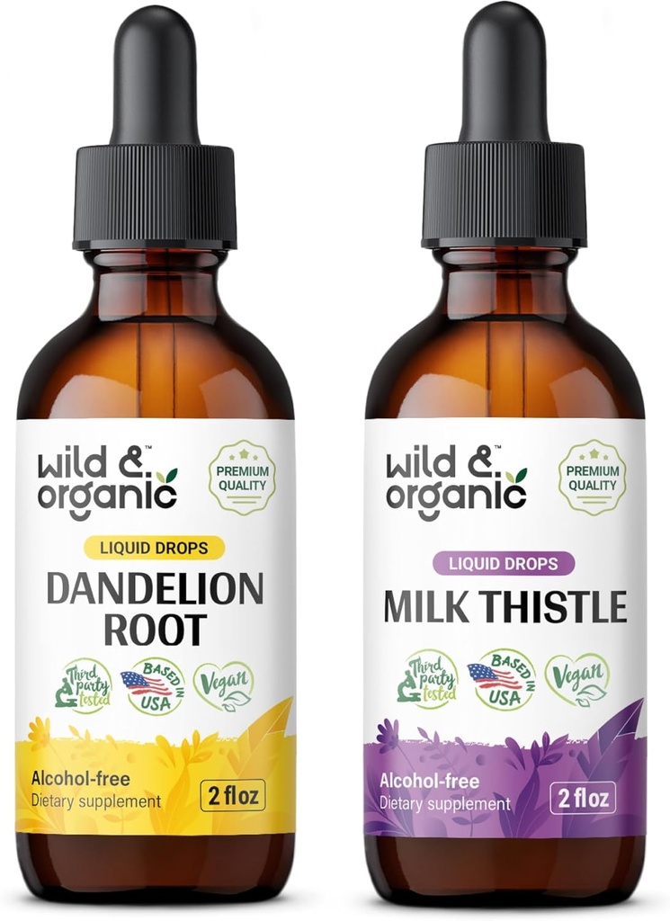 Teinture de dandelion sauvage et biologique 2 fl oz et lait Teinture de chardon 2 fl oz