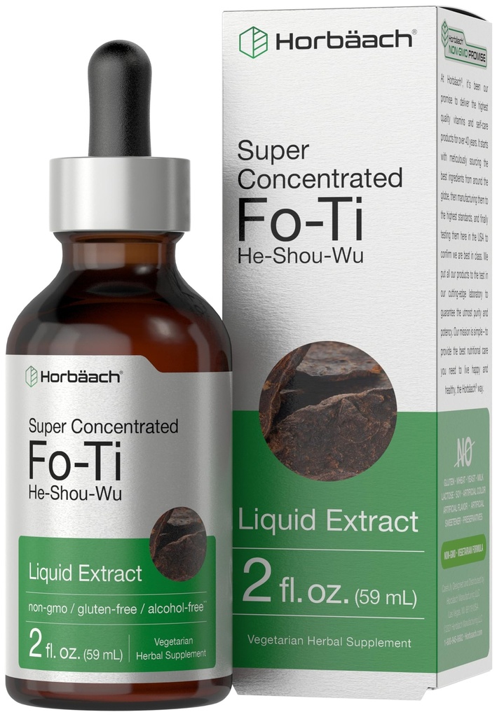 Horbaach Fo-Ti Root Alcohol Free Extract | 2 fl oz | He Shou Wu Tincture | Vegetarian, Non-GMO, Gluten Free Herbal Supplement