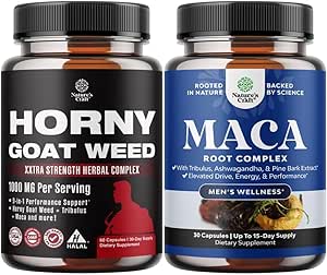 Bundle of Horny Goat Weed Extract Complex für Männer und Frauen Enhanced Energy und Stamina und Black Maca Root Capsules für Männer - Belebende Antriebs Mood & Energie Booster für Männer