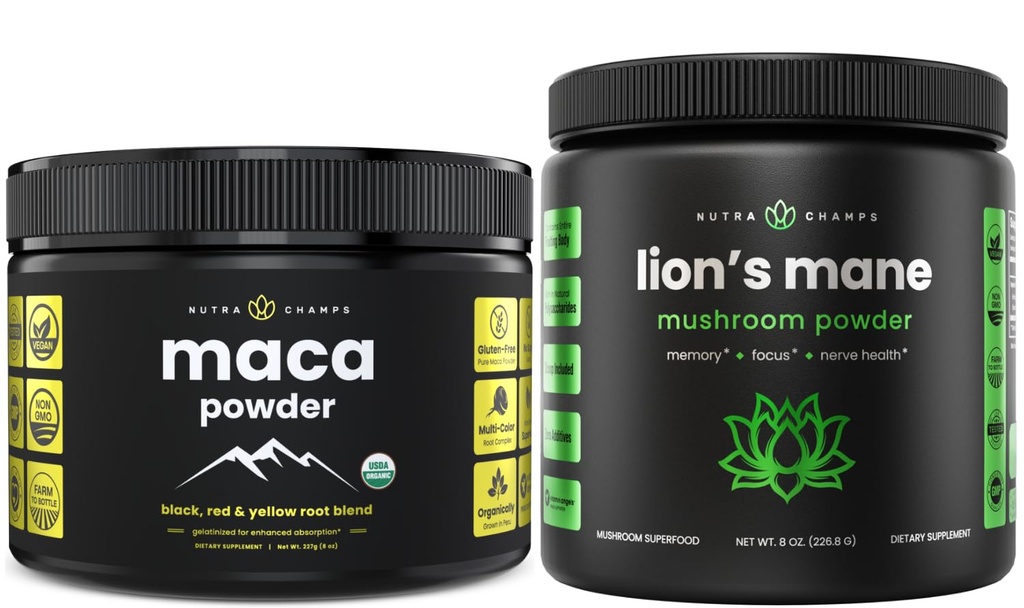 NutraChamps en poudre de maca biologique et de lion biologique