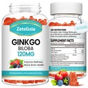 2 Pack Ginkgo Biloba Gummi für Frauen und Männer, Brain Ergänzung verbessern bessere Stimmung und Fokus, Vegan gemischte Berry Flavor 120 Count