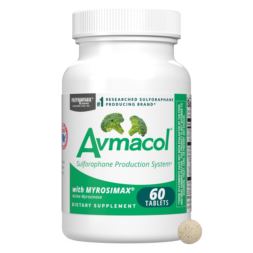 Nutramax Laboratories Avmacol #1 Researched Sulforaphane-Producing Brand for Detoxification with Glucoraphanin and Active Myrosinase, Adults & Children, 60 Tablets