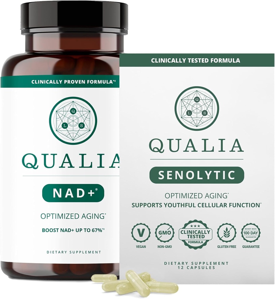 Qualia Life Sciences Bundle Qualia NAD+ & Qualia Sénolytique, Supplément testé cliniquement, Peut stimuler NAD+, Supplément Vieillissement