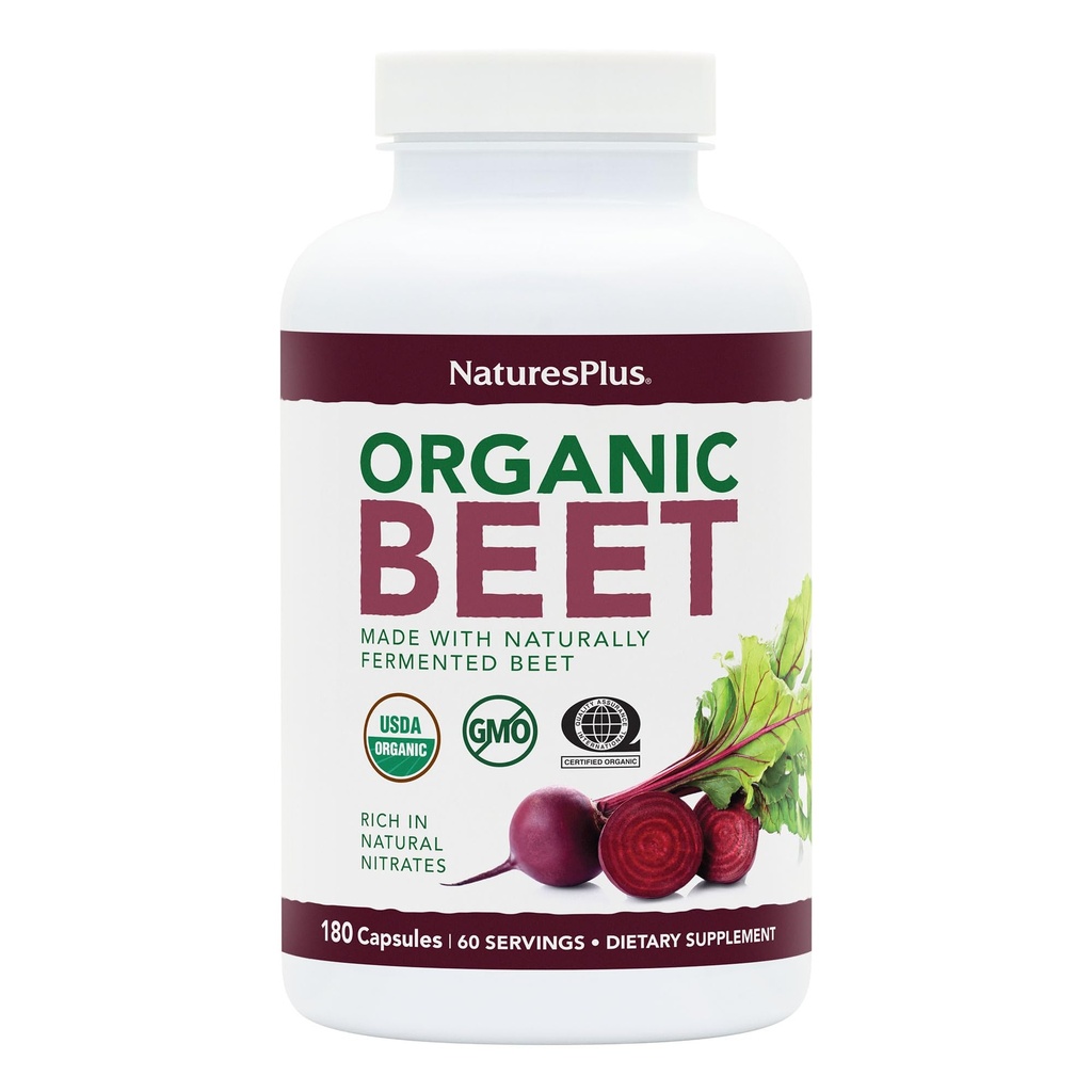 NaturesPlus Organic Beet - 180 Capsules - Made with Naturally Fermented Beet - USDA Certified Organic, Vegan, Non-GMO, Gluten Free - 60 Servings