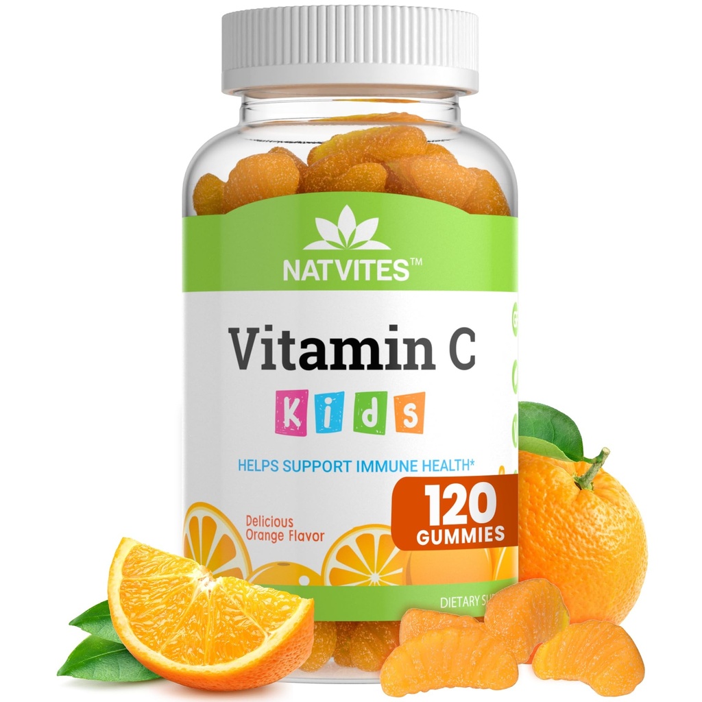 Kids Vitamin C Gummies – 120 Count of Tasty Immune Support Supplement for Kids, Toddlers, and Teens. Vitamin C Gummy Orange Flavored, Non-GMO, Gluten-Free, Vegan, Nut-Free, and Dairy-Free.