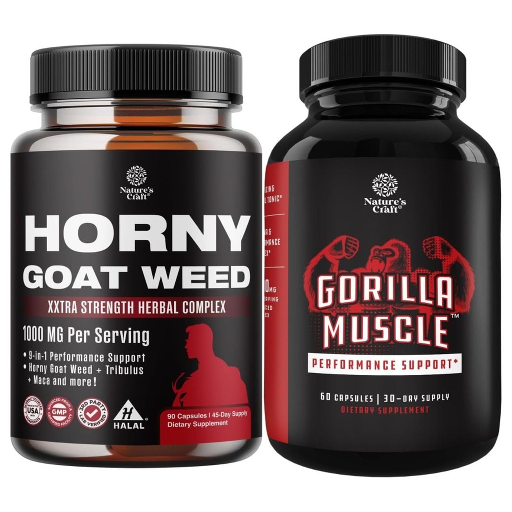 Bundle of Horny Goat Weed für männliche Verbesserung - Extra Stärke Horny Ziegen Unkraut für Männer und extra Stärke Testosteron Booster für Männer - Natürliche Testosteron Ergänzung