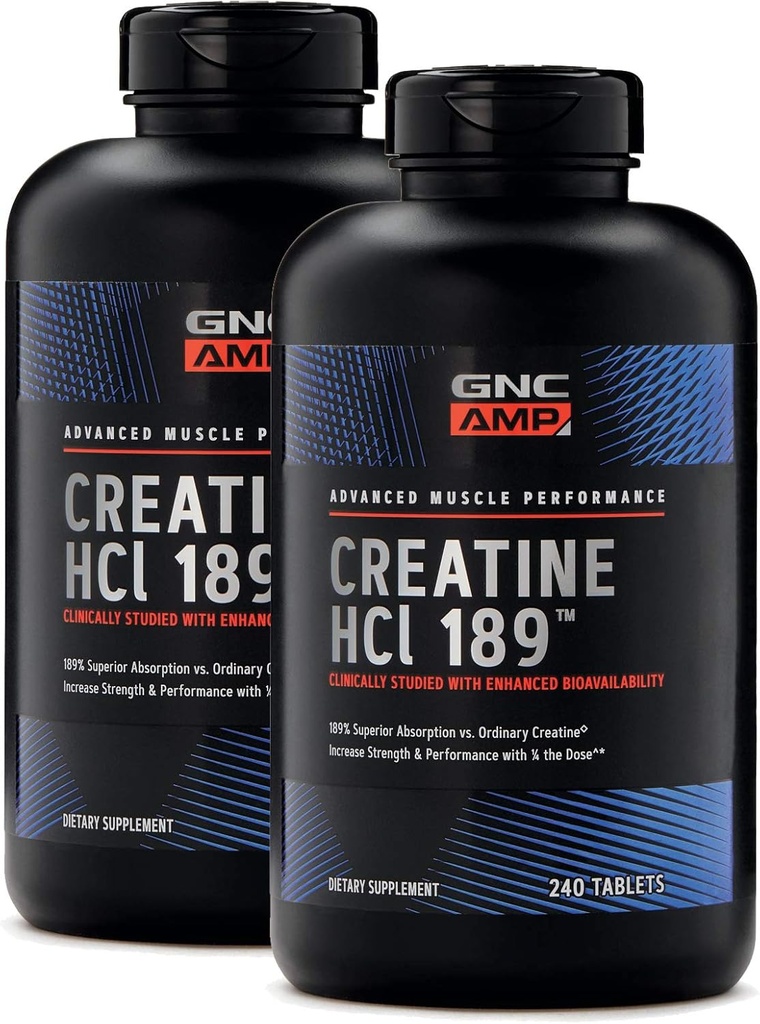 GNC AMP Creatine HCl 189, Gezielte Muskel-Erbauer und Erholungsergänzung, schnelle Absorbierende Performance Blend, 480 Zähler