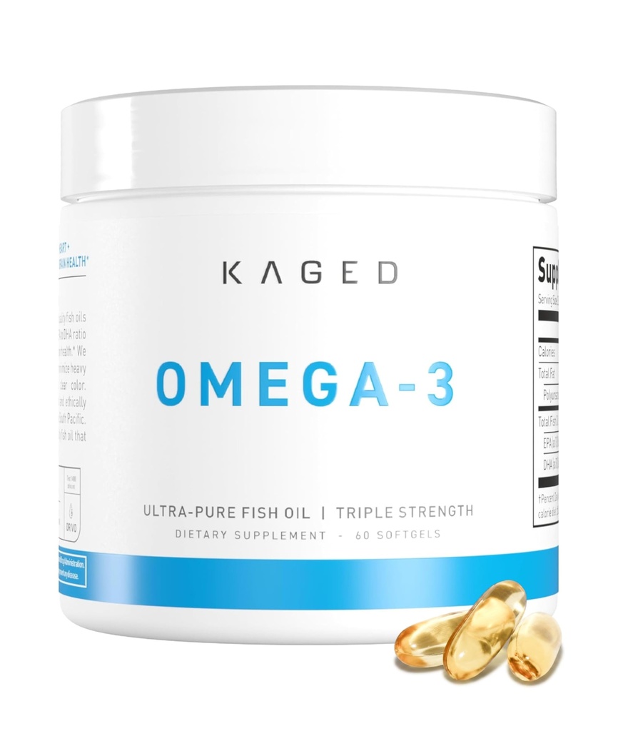Kaged Omega 3 Fish Oil Supplement, 3000mg Omega 3 Fettsäure mit EPA & DHA, Ultra-Pure, keine Fisch Burps, 60 Pillen