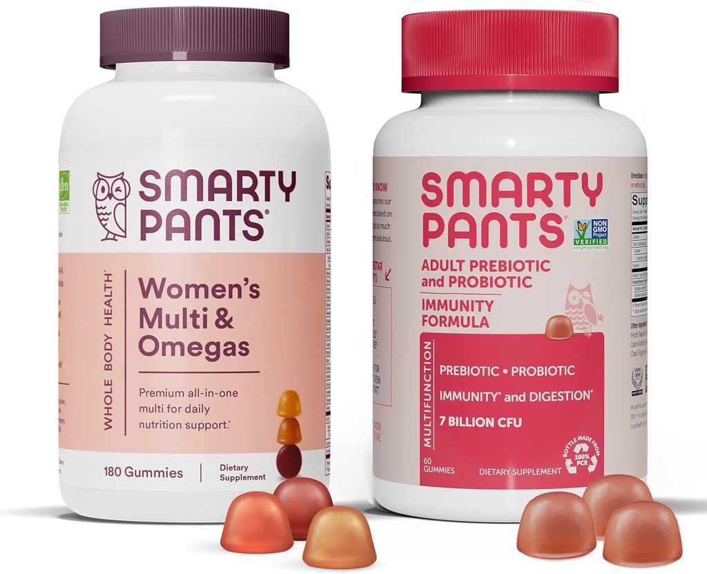 SmartyPants Multivitamin e Probiotici Immunity Bundle: Omega 3 Fish Oil (EPA/DHA), Methylfolate, CoQ10, Vitamina D3, C, Digestivo & Immune Support Supplement (30 giorni di alimentazione)