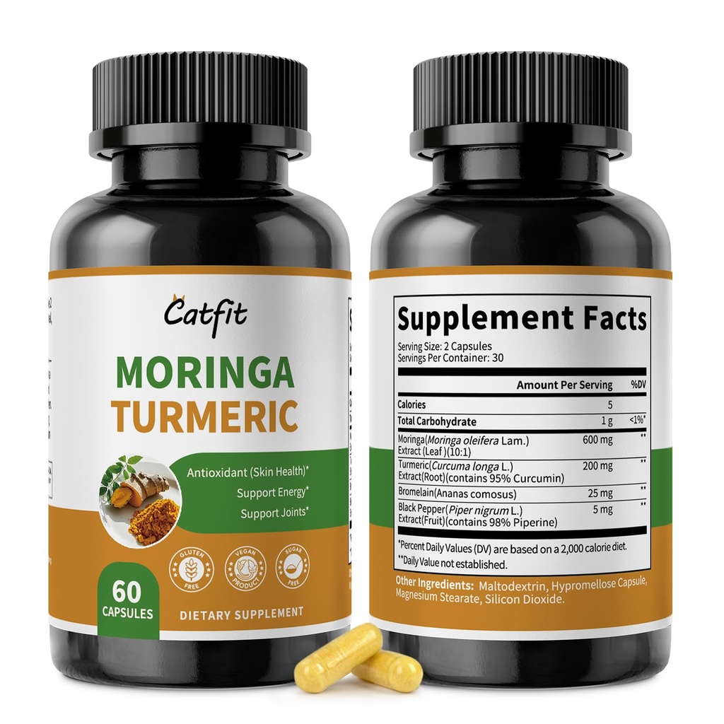 2 Pack Moringa Capsules 10-in-1 Superfood Supplement – Turmeric Curcumin, Bromelain & Black Pepper – Antioxidant, Energy & Skin Support – Vegan, Non-GMO