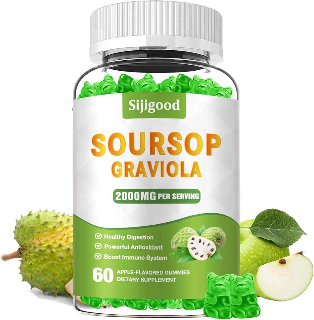 Gommies de gravole sans sucre - Feuilles de gravole et extrait de fruits bio - Aide digestive, soutien immunitaire et propriétés antioxydantes - 60 Gommes aromatisés aux pommes