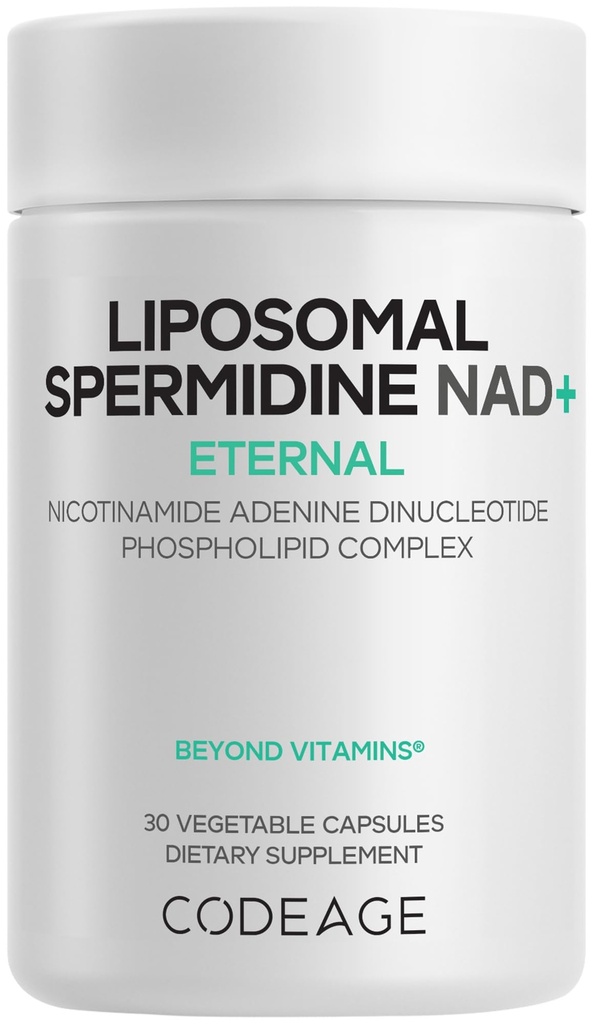Codeage Liposomal Spermidine NAD+, 500mg, Vitamin C, Vegan, 30 Capsules