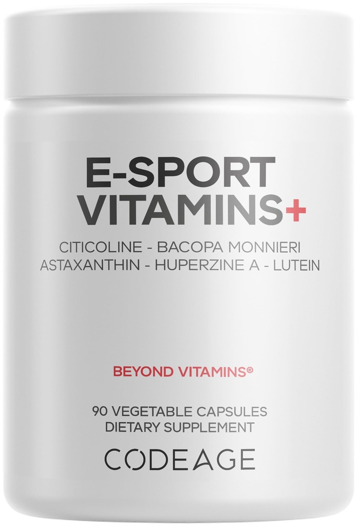 Codeage E-Sport Vitamins+ Citicoline Cognizin, Bacopa Monnieri Supplement, Multivitamins, Astaxanthin, L-Theanine, Ginkgo Biloba, Acetyl-L-Tyrosine, Huperzine A, Lutein, Esport Gaming - 90 Capsules