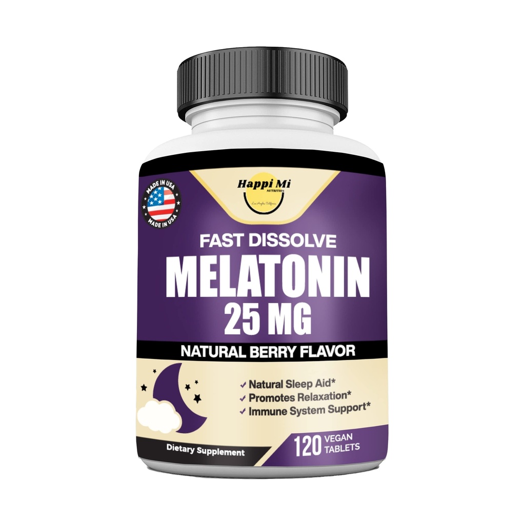 Melatonin 25mg, Extra Strength with L-Theanine & Vitamin B-6, Fast Dissolve Tablets, Sleep Support, Relaxation, Restful Sleep, Drug Free, Natural Berry Flavor, 120 Chewable Tablets