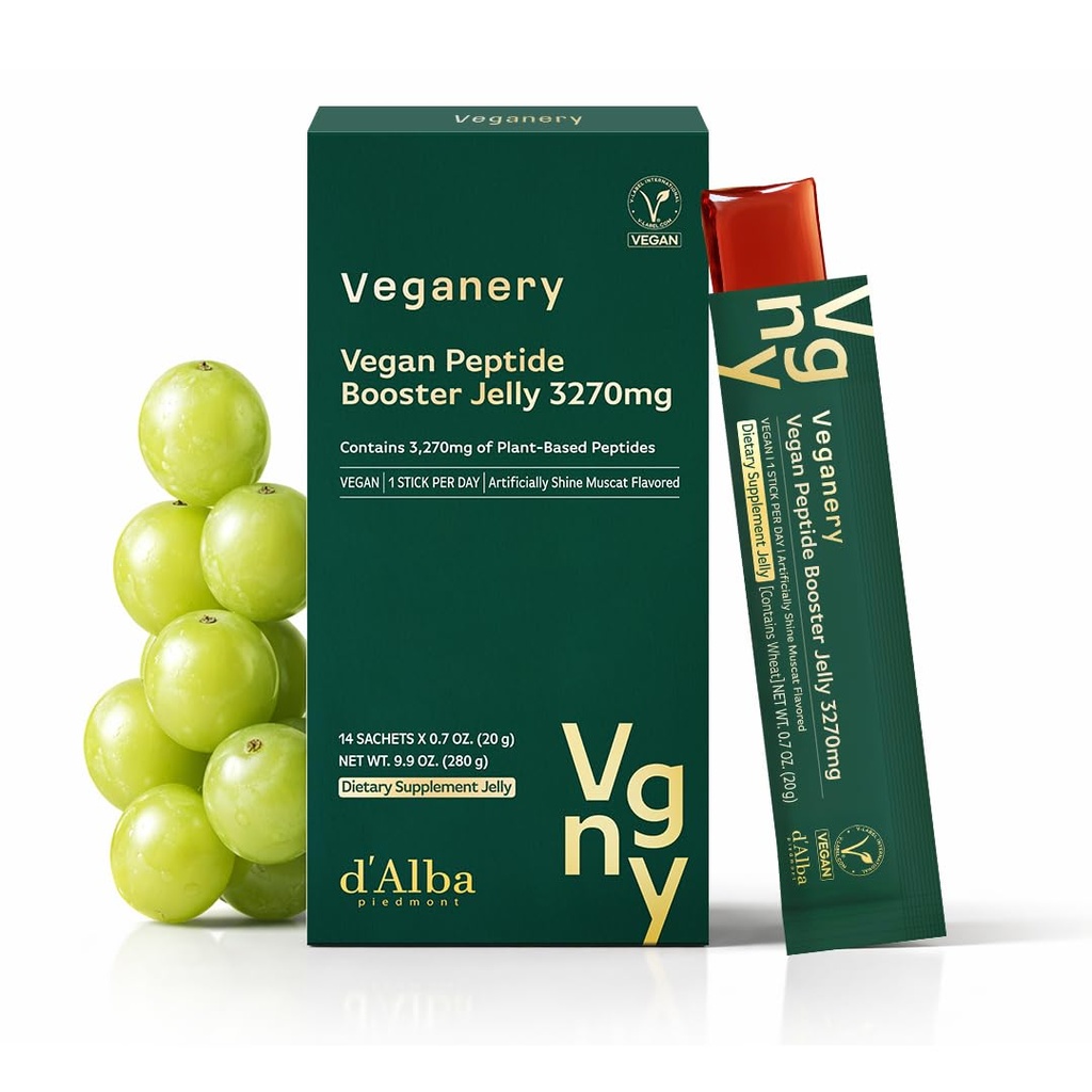 Vegan Peptide Booster Jelly 3270mg Dietary Supplement – Vegan Collagen Peptides Alternative, Zero Sugar Shine Muscat Jelly, 14 Sachets