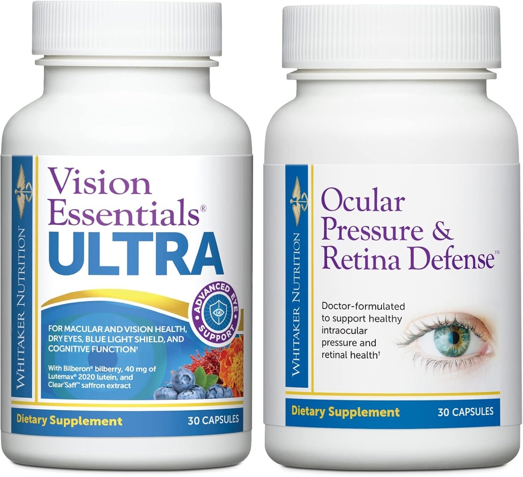 Ensemble de soins de santé oculaire de qualité supérieure comprend des éléments essentiels de la vision ULTRA pour la santé maculaire et rétinienne, la souche oculaire, la pression oculaire, les yeux secs et la pression oculaire et la défense de la rétine pour la santé intraoculaire supplémentaire