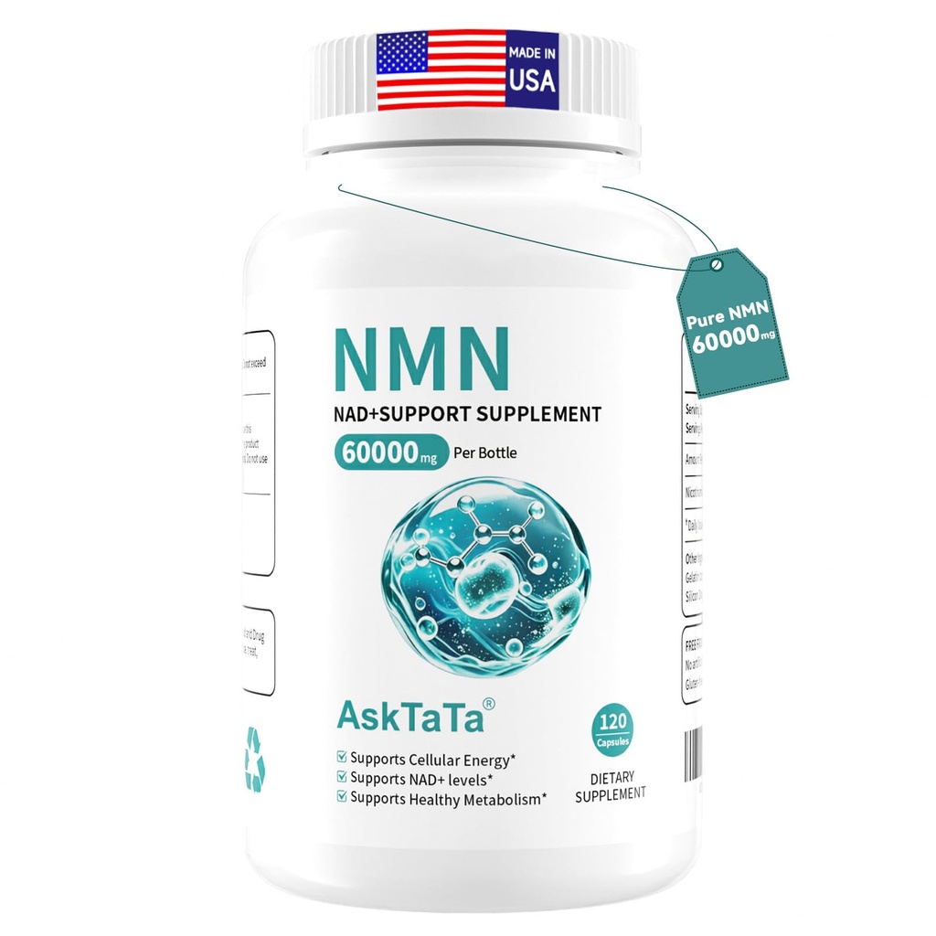 Pure NMN Supplement 60000mg, Supports Cellular Energy & NAD+ Balance, Daily Body Wellness & Immune Support, 120 Capsules, 60 Days Supply