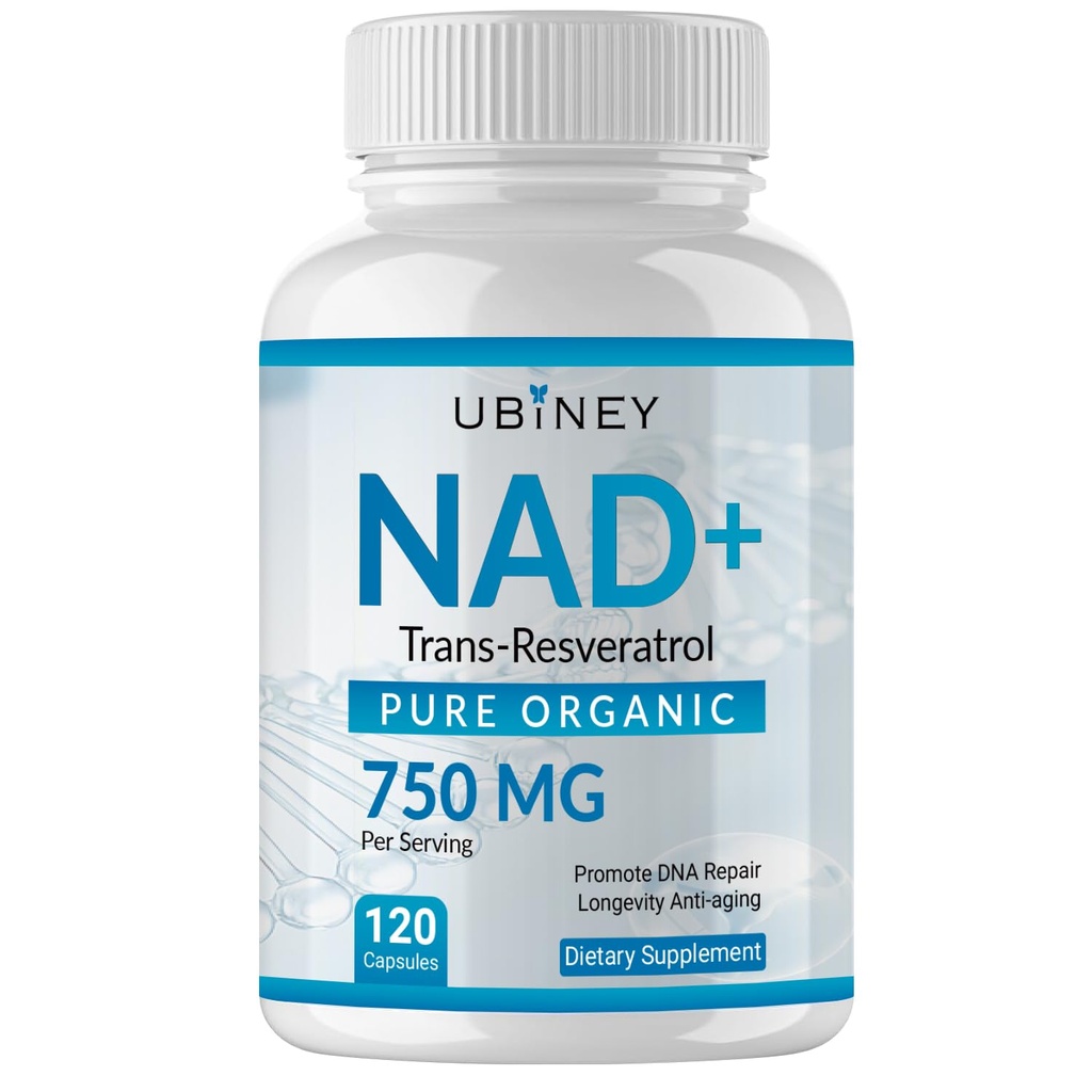 NAD+ 750mg with Trans-Resveratrol – Pure Organic Nicotinamide Adenine Dinucleotide Supplement – DNA Repair, Cellular Energy, Anti-Aging Support – 120 Vegan Capsules, Non-GMO, Gluten-Free