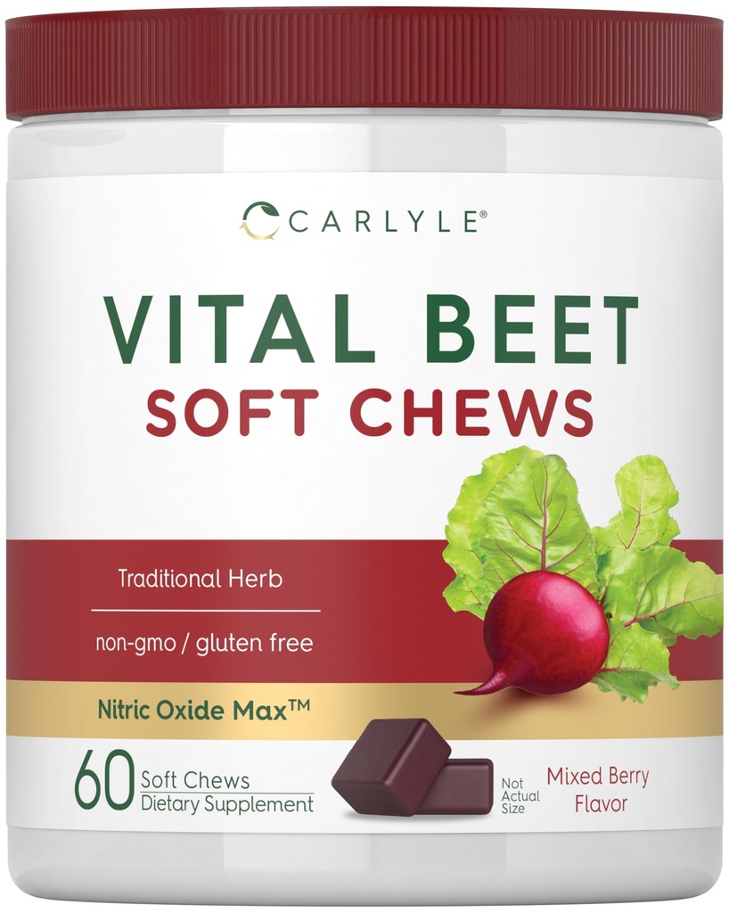 Carlyle Beet Root Soft Chews | 500mg | 60 Count | Mixed Berry Flavor | with Nitric Oxide | for Men & Women | Non-GMO, Gluten Free Supplement