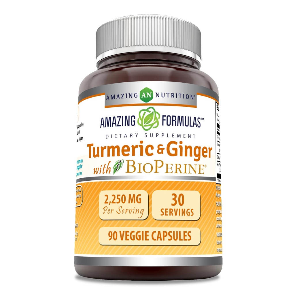 Erstaunliche Formeln Turmeric Curcumin & Ginger mit BioPerine Supplement | 2250 Mg | 90 Veggie Kapseln | Non-GMO | Gluten Free | Made in USA