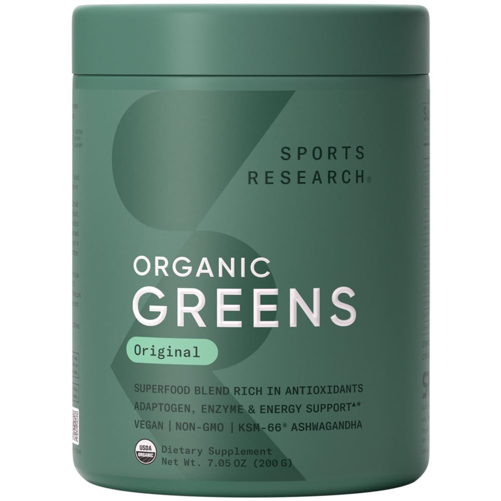 Sportforschung® Bio Greens Superfood Powder w/Spirulina & Chlorella, Adaptogene, Enzyme, Probiotics & 8 VIT Bs für Gut & Stimmungsunterstützung* - Vegan, Sugar-Free & Low-Cal Original 20 Servierungen