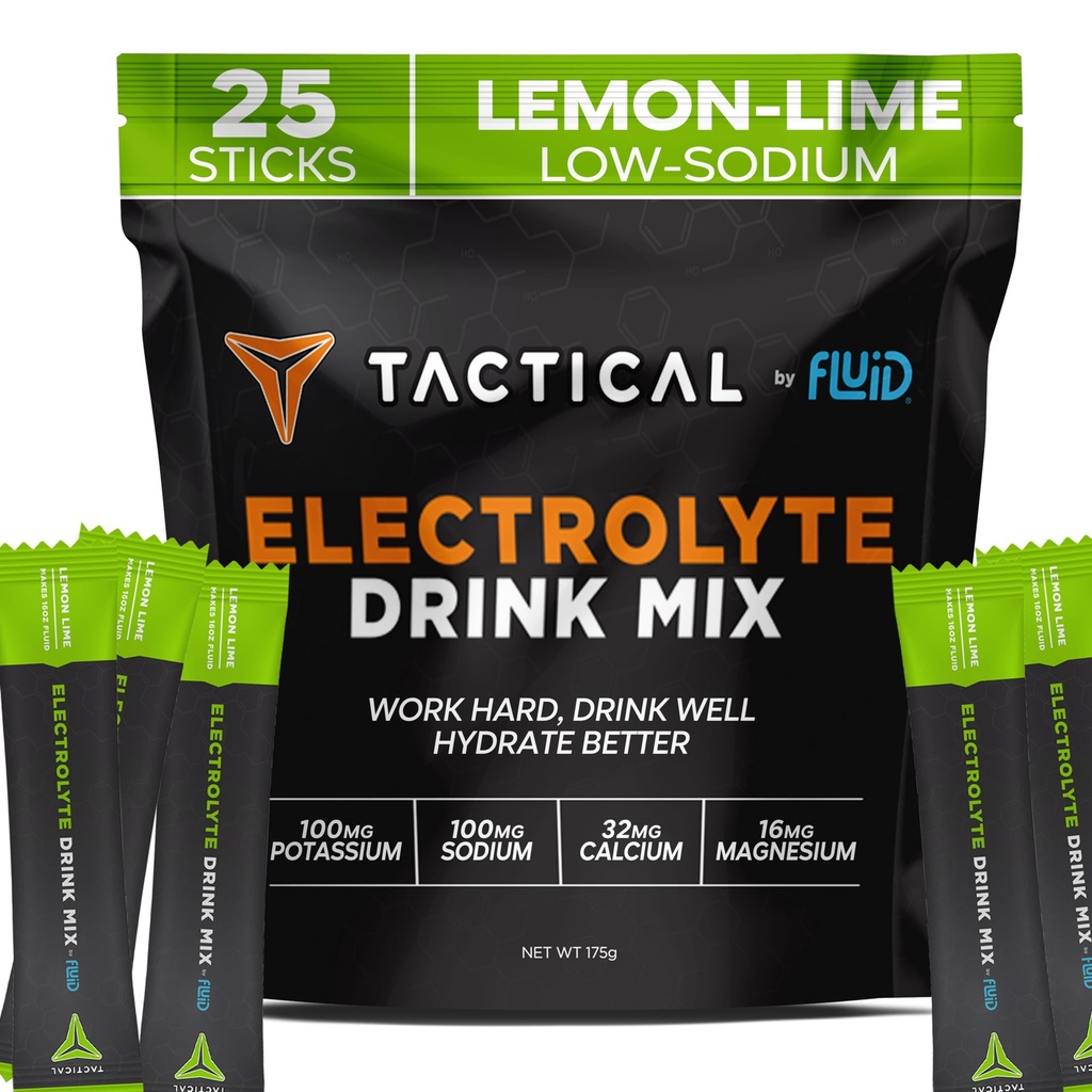 Fluid Tactical - Elektrolyt-Pulver-Packets, beschleunigte Re-Hydration, Niedriger Zucker, Elektrolyt-Getränk-Mix, Verhindern Dehydratation, Eliminieren Cramps