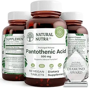 Acide pantothénique naturel à libération prolongée de nutra 500 mg, supplément vitamine B5 aide à briser les graisses et les glucides, le métabolisme et l'énergie, améliorer la santé musculaire, 60 comprimés végétariens (2 paquets)