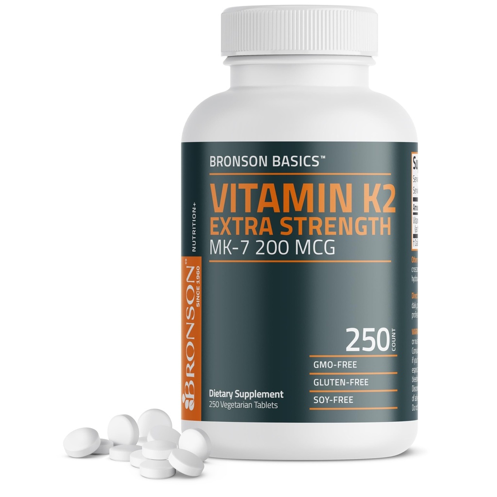 Bronson Vitamin K2 MK-7 200mcg Extrastärke, 250 vegetarische Tabletten