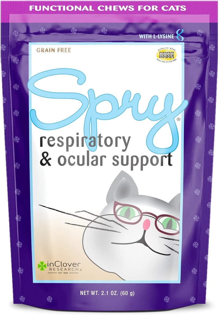 In Clover Spry Daily Respiratory e Ocular Support Soft Chews for Cats, con L-Lysine, Superfoods e Prebiotics per un forte sistema immunitario, 2.1 oz. (60 conteggio)