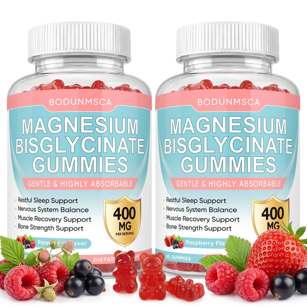 Magnesium Bisglycinate Gummies 400mg, High Absorption & Gentle Magnesium Supplement, Supports Calm, Sleep & Muscle Recovery, Raspberry Flavor, 120 Count