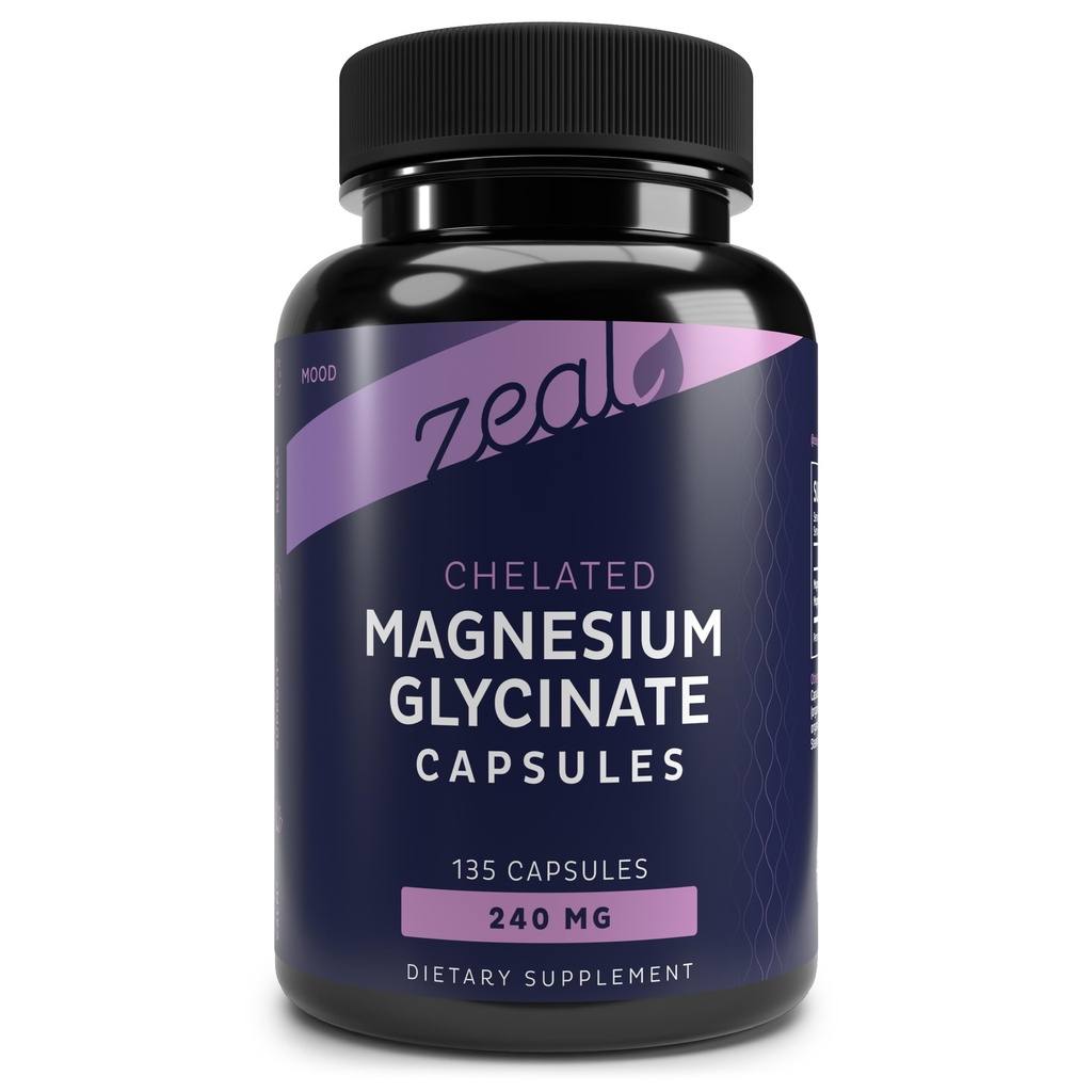 Zeal Naturals Magnesium Glycinate 240mg Capsules – with NU-MAG® – Supports Sleep, Relaxation & Muscle Cramps | Non-GMO, Third Party Tested | 135 Capsules