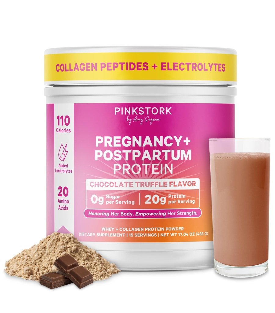 Pink Stork Pregnancy & Postpartum Protein Pulver für Frauen, 20g Whey & Collagen, Prenatal & Stilling Protein Shake Mix für Energie, Erholung & Hydration, Schokolade, 15 Portionen