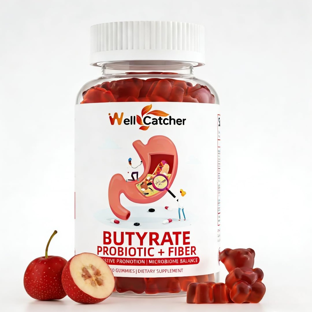 Butyrate Gummies Gut Health Supplemento: Butyrate with Probiotic & Prebiotic Fiber Gummies for Women Men Sugar Free Digestive & Energy Metabolism Support Vegan Hawthorn Flavor 30 giorni di alimentazione