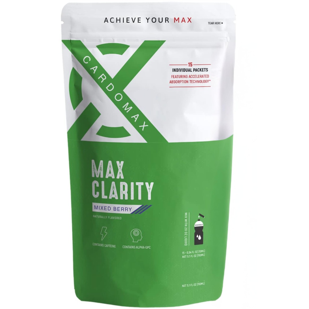 CardoMax Max Clarity Nootropics Brain Support Supplement w/Liquid Caffeine, Alpha GPC, L-Theanine, Brain Booster for Memory & Focus, Liquid Nootropic Brain Supplement for Mental Clarity, 15 Sticks
