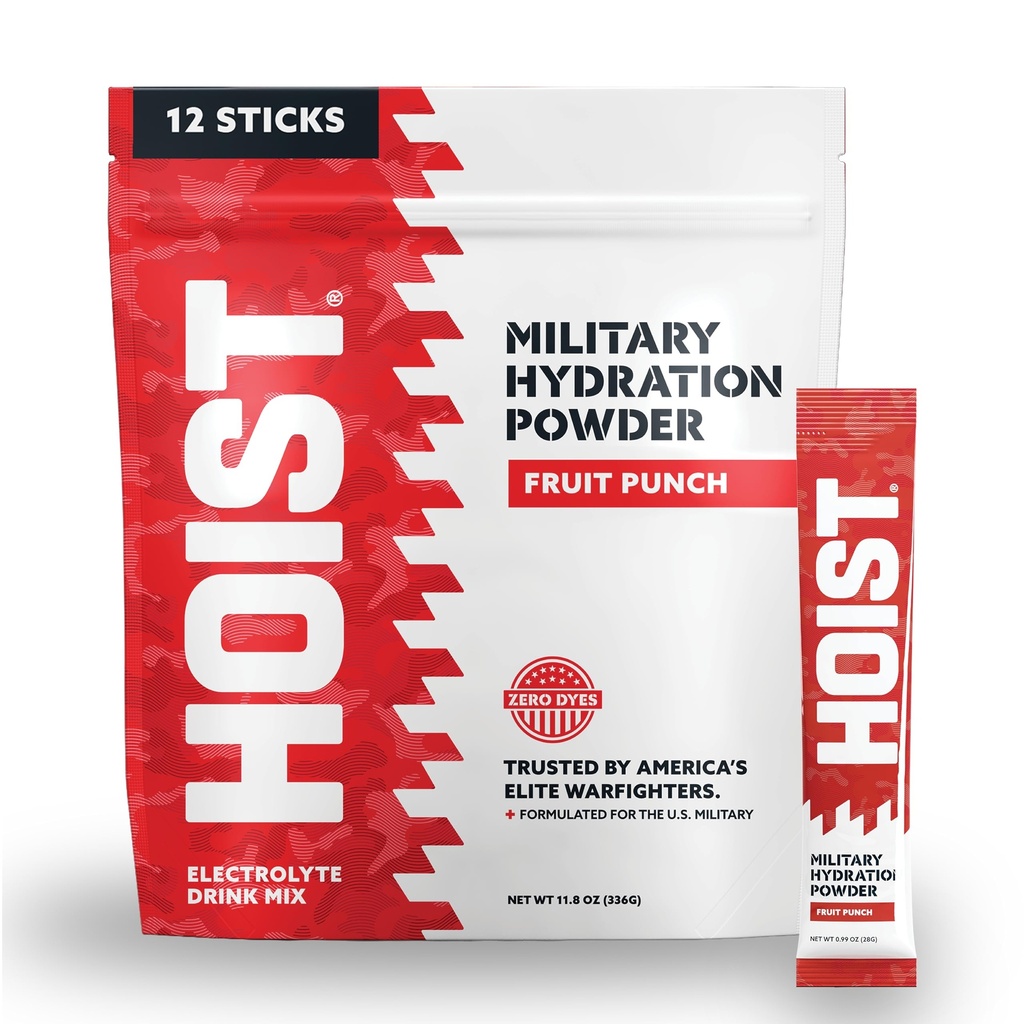 HOIST Electrolyte Drink Mix Powder Sticks – Rapid Rehydration, Military Hydration Formula – Fruit Punch (12 Single-Serve Packs)
