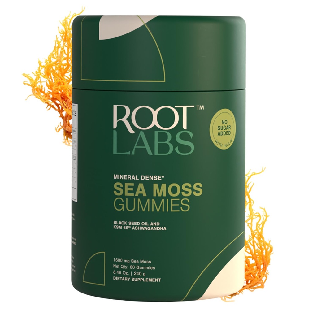 Meer Moss Gummi I 92+ Mineralien I Schwarzes Seed Öl I KSM 66 Ashwagandha I Lab Tested I No Added Sugar | for Men, Women I Non-GMO I 100% Natural & Organic I 1600 mg I 60 Gummy