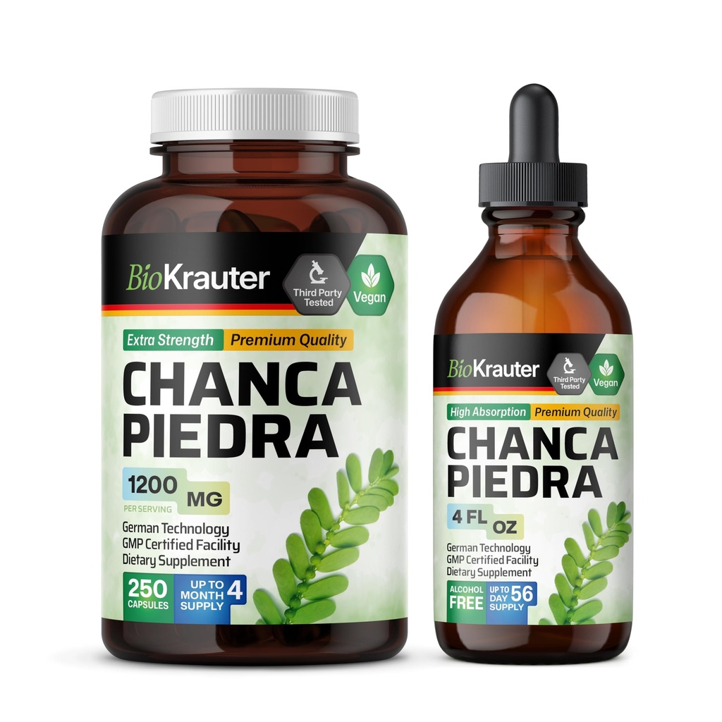BIO KRAUTER Chanca Piedra 250 Capsules & Chanca Piedra Tincture 4 Fl. Oz.