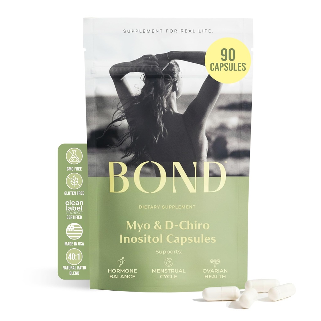 BOND Myo-Inositol & D-Chiro Inositol Supplemento per le donne | Supporta l'equilibrio dell'ormone, l'ovulazione sana e cicli regolari – 40:1 Ratio | Integratori di fertilità per le donne | 90 capsule vegane (3/giorno)
