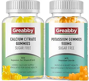Gummie di potassio & Calcio Citrato Gummies, Senza zucchero, Cloruro di potassio 500 mg, Citrato di calcio 1200 mg, Salute del muscolo