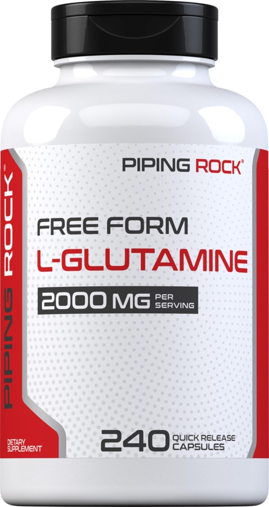 Piping Rock L Glutamine Pulver Kapseln | 2000 mg | 240 Pillen | Beilage für Frauen und Männer | Freiform Aminosäure | Non-GMO, Glutenfrei