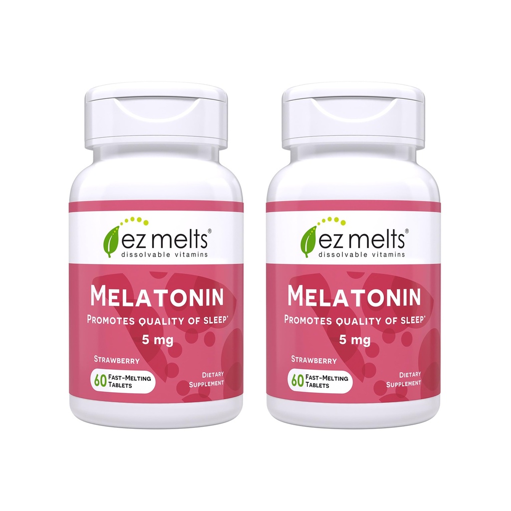 EZ Melts Melatonin - Sleep Support Supplement - No Artificial Flavors - Non-GMO & Sugar-Free - Strawberry - 120 Dissolvable Tablets (120 Servings)