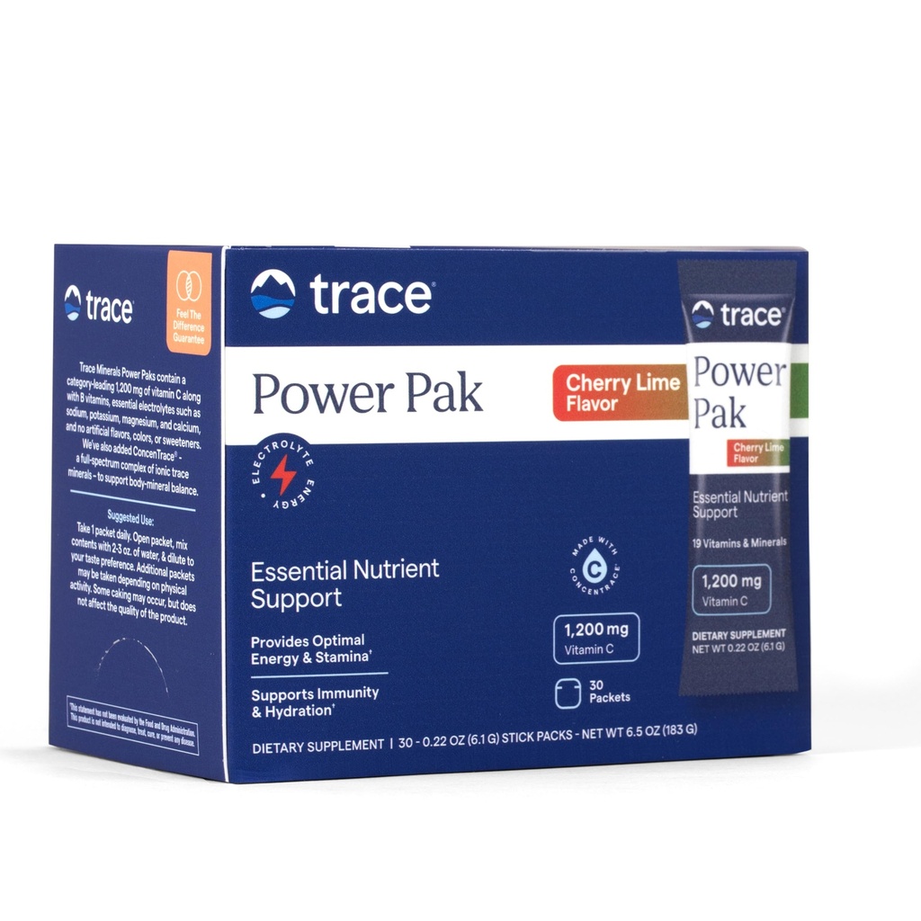 Trace Minerals Power Pak - Packs multivitamines pour le soutien des nutriments essentiels - Hydratation, immunité et énergie - Vitamines et minéraux naturels - Chaux de cerise - 30 Compte (30 portions)