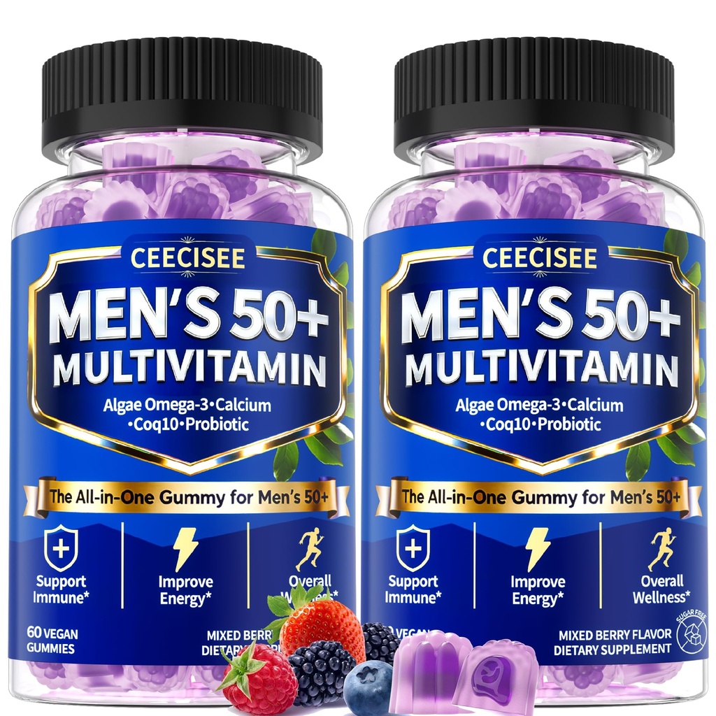 Methylated Multivitamin for Men Over 50: Daily Mens Multivitamins Gummies with Omega Probiotic Magnesium Zinc Vitamins D3 B12 - Energy Immune Support No Iron Vitamins Gummy for Men(120Count)