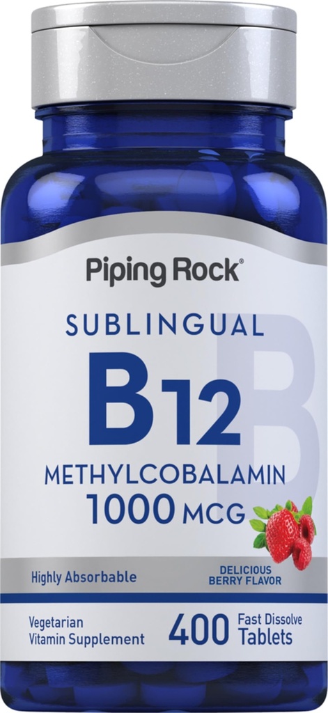 Piping Rock Vitamin B12 Sublingual Tablets | 1000 mcg | 400 Pillen | Methylcobalamin Supplement für Frauen und Männer | Berry Flavor | Vegetarisch, Non-GMO, Glutenfrei