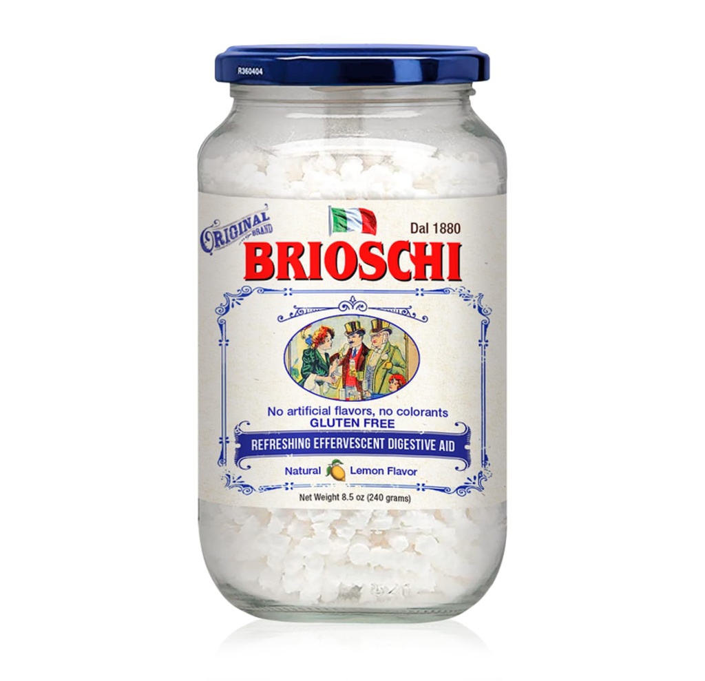 Brioschi Italian Lemon Flavored Refreshing Effervescent | Digestive Aid, Heartburn, Upset Stomach, Acid Indigestion | Gluten Free, No Colorants, No Artifictial Flavors | 48 Servings | 8.5 oz Glass