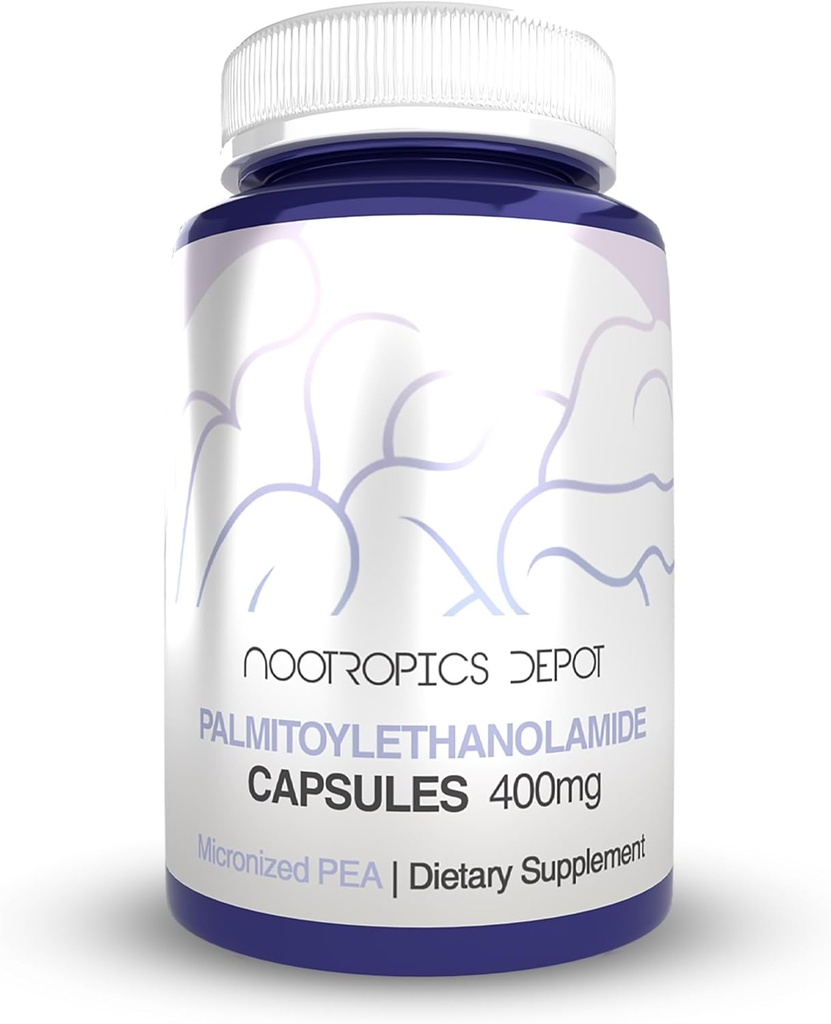 Nootropics Depot Palmitoyléthanolamide Capsules de Pois 400mg Pilules 60 Counts Soutient le soulagement du malaise