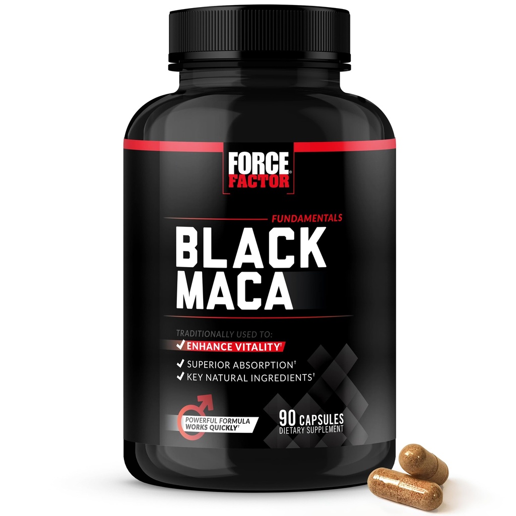 FORCE FACTOR Black Maca Root Supplemento per gli uomini, 1000mg Maca Negra Estratto per l'energia, equilibrio ormonale & vitalità, assorbimento superiore con BioPerine, 90 capsule