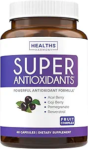 Super Antioxidantien-Ergänzung für Damen und Herren - High Potency Herbal & Fruit Blend mit Acai, Goji, Granatapfel, Elderberry & Resveratrol für Hautpflege & Immununterstützung - Vegan & Non-GMO - 120 Kapseln