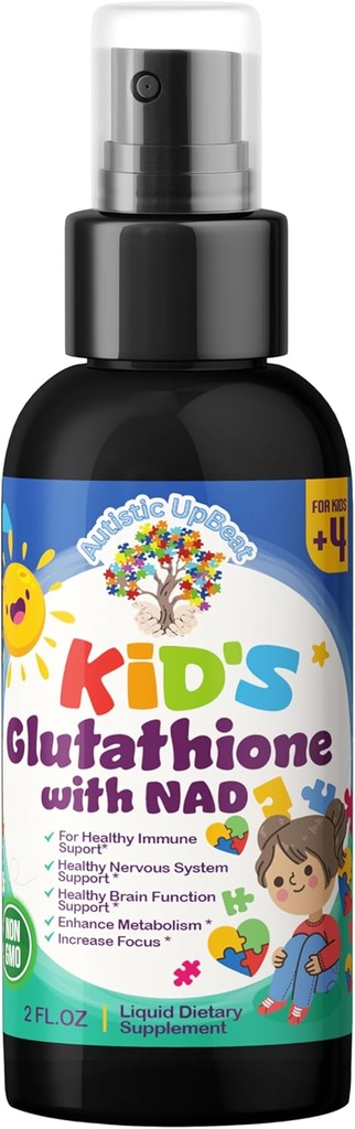 Autistic UpBeat: Kid's Glutathione mit NAD Spray – 60 Servierungen, Antioxidans, Immununterstützung, Energie-Booster, Zelluläre Gesundheit, Entgiftung, Gehirnfunktion und kognitive Unterstützung, einfach zu bedienen